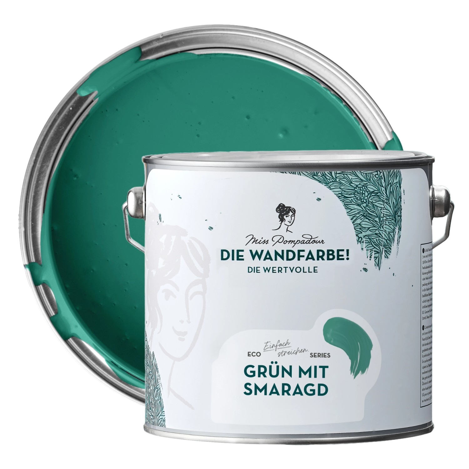 MissPompadour Extramatte Wandfarbe Grün mit Smaragd 2,5L Hochdeckend Spritzfrei