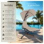 Beige Tectake Elaria Hängeliege mit Sonnendach am Pool. Ergonomische Liegefläche, stabiles Gestell, UV-Schutz.