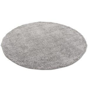 Grauer, runder Langflor Teppich Aloha von Pergamon, 200cm Durchmesser.