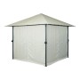 Creme-beige MCW Pergola J63 mit Dach und Seitenwänden. Terrassenüberdachung mit UV-Schutz und Windschutz.