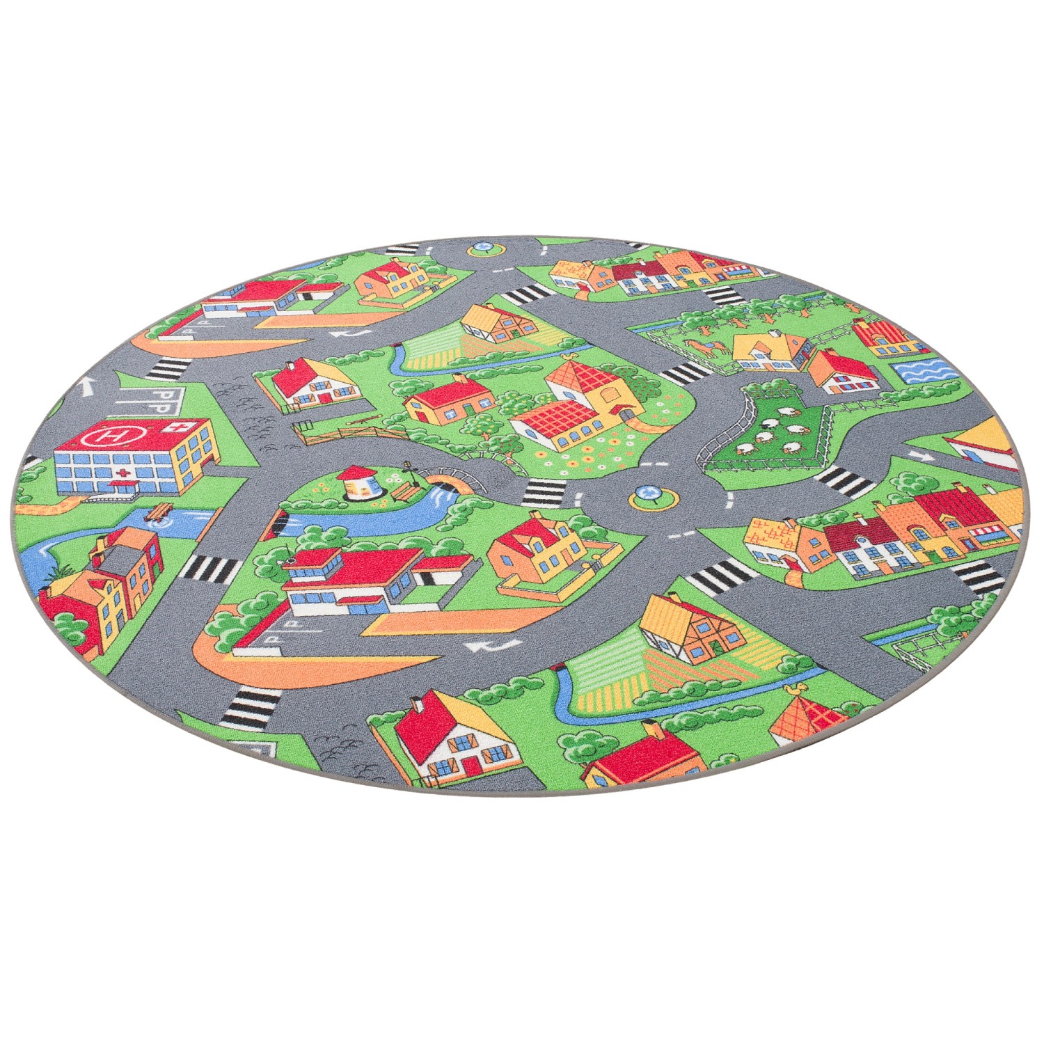 Snapstyle Kinder Spiel Teppich Little Village Bunt 133cm Rund günstig online kaufen