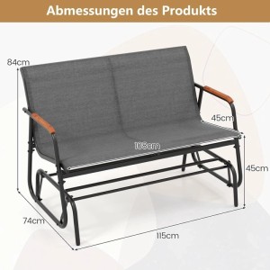 Costway Schaukelbank Gartenbank mit atmungsaktivem Stoffsitz und Teakholz Armlehnen, Maße.