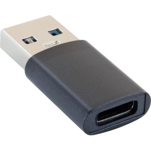 Kompakter Schwaiger USB-A auf USB-C Adapter in Schwarz-Silber. Zubehör für Computer & Multimedia.