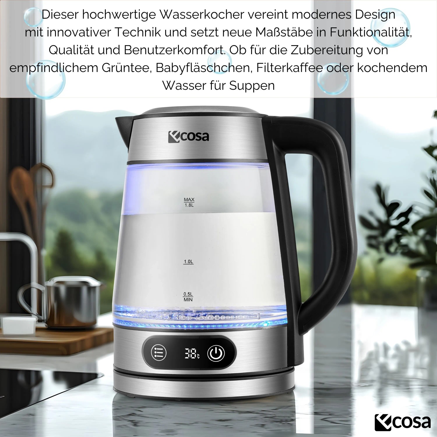 Ecosa Wasserkocher mit Temperatureinstellung EO-696 1,8 L Edelstahl kaufen bei OBI