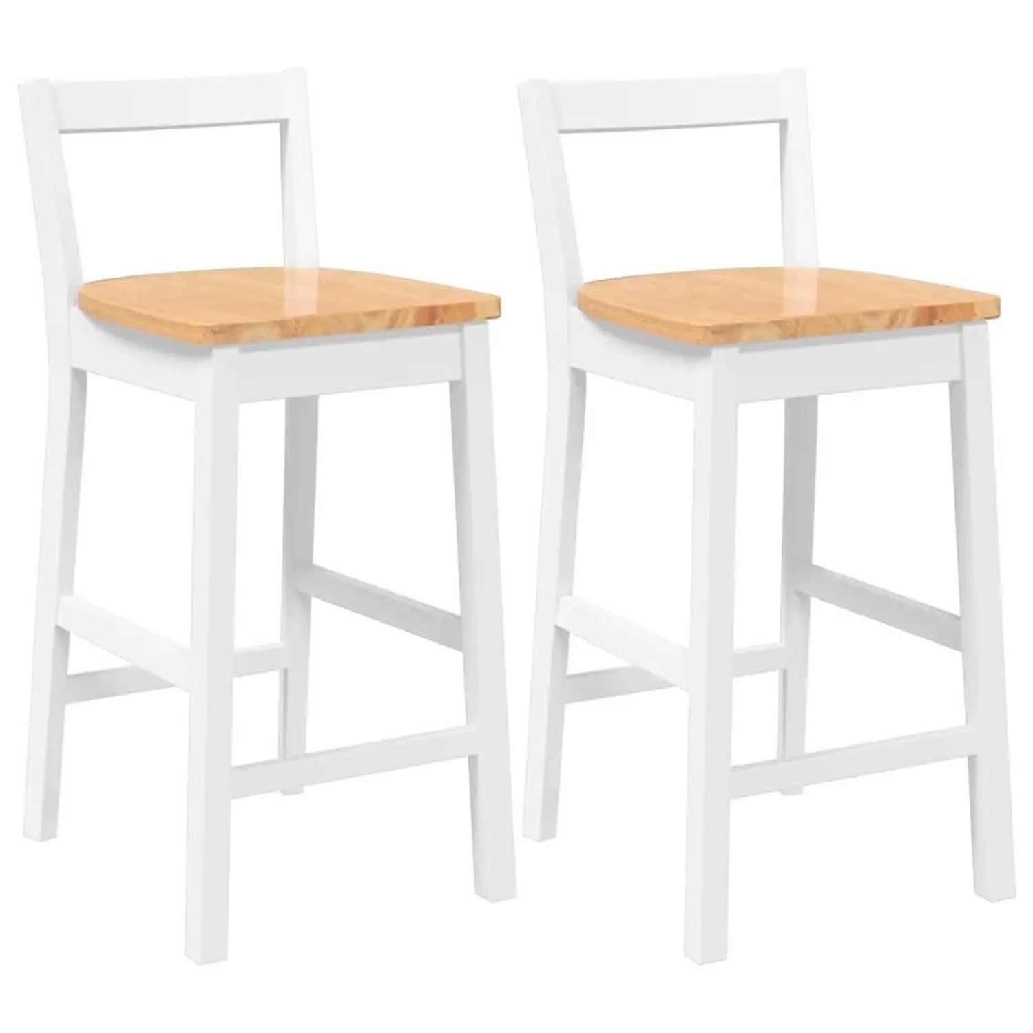 vidaXL Barhocker 2 Stk Weiß Massivholz Gummibaum 4102589