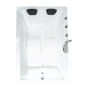 Weiße Basera® XXL Wave Badewanne für 2 Personen mit Armatur und Kopfstützen.