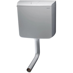 Geberit Aufputz-Spülkasten AP 110 in Weiß mit Spülrohr für die Wandmontage.