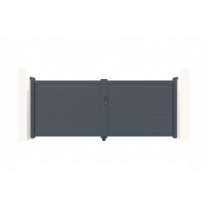 Casanoov Flügeltor Eiger, 3,5 m breit, mit Pfosten. Gartentor aus Aluminium in Grau.