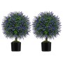 2er Set Costway Kunstpflanze Lavendelbaum, lila Blüten, 58cm hoch, im schwarzen Topf.