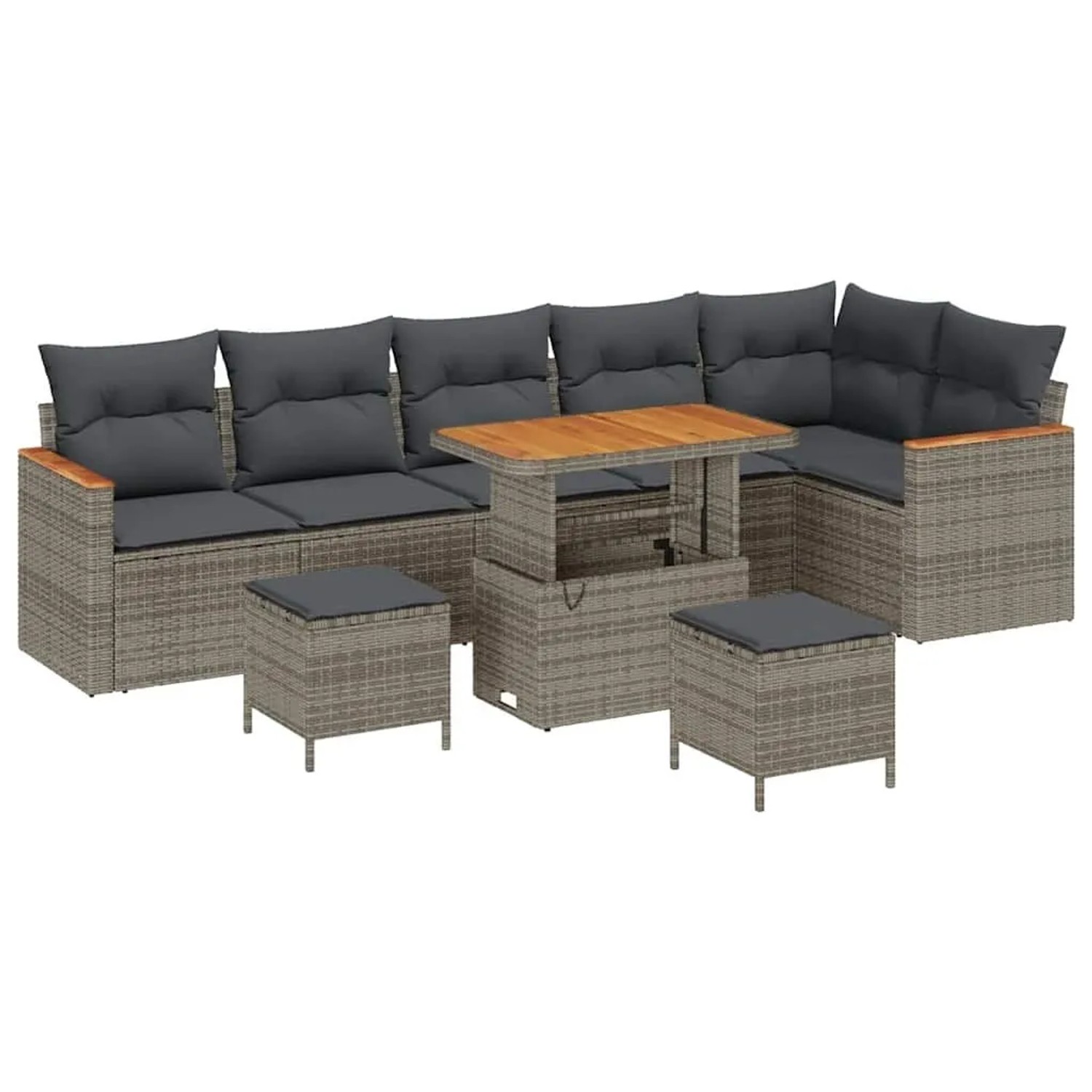 vidaXL Garten-Sofa-Set mit Kissen mit Speicher Grau Poly Rattan 3365018
