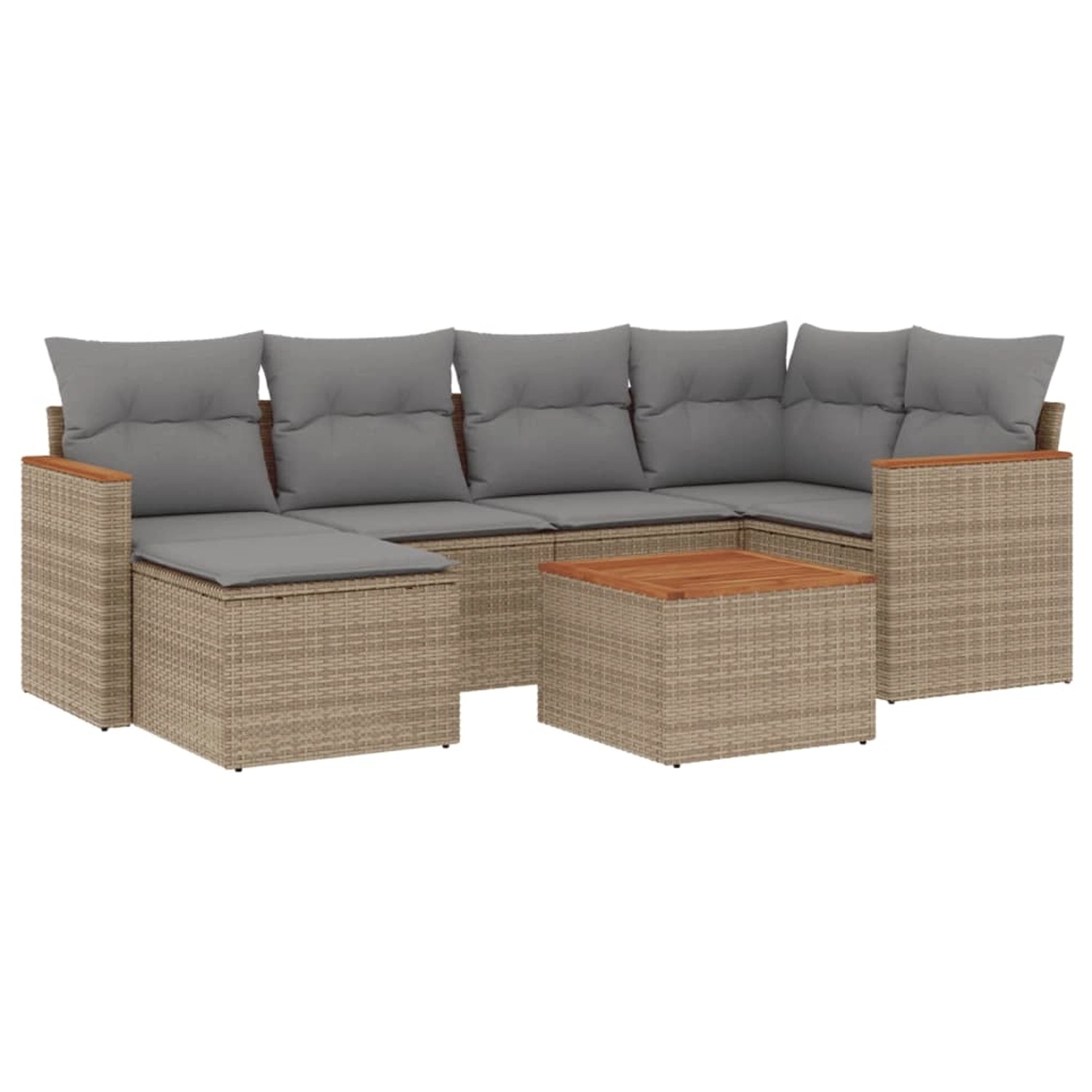 vidaXL 7-Tlg Garten-Sofagarnitur mit Kissen Beige Poly Rattan 3258587 günstig online kaufen