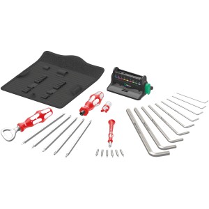 Wera Adventskalender 2023, 28-teilig: Werkzeug-Set mit Schraubendrehern, Bits, Halter und Flaschenöffner.