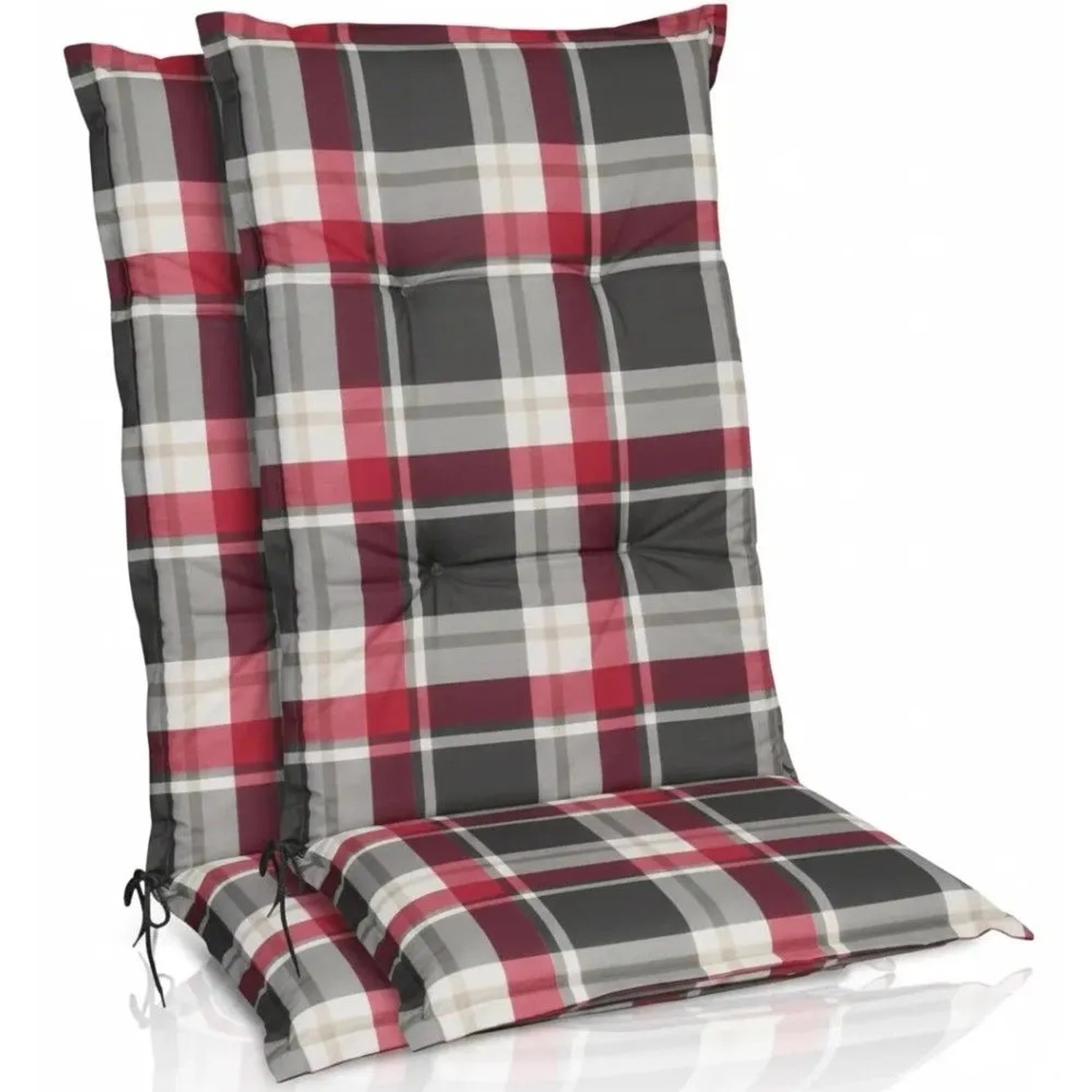 Beautissu 2er Set Hochlehner Auflagen Set 120x50 cm Polster Bordeaux Kariert