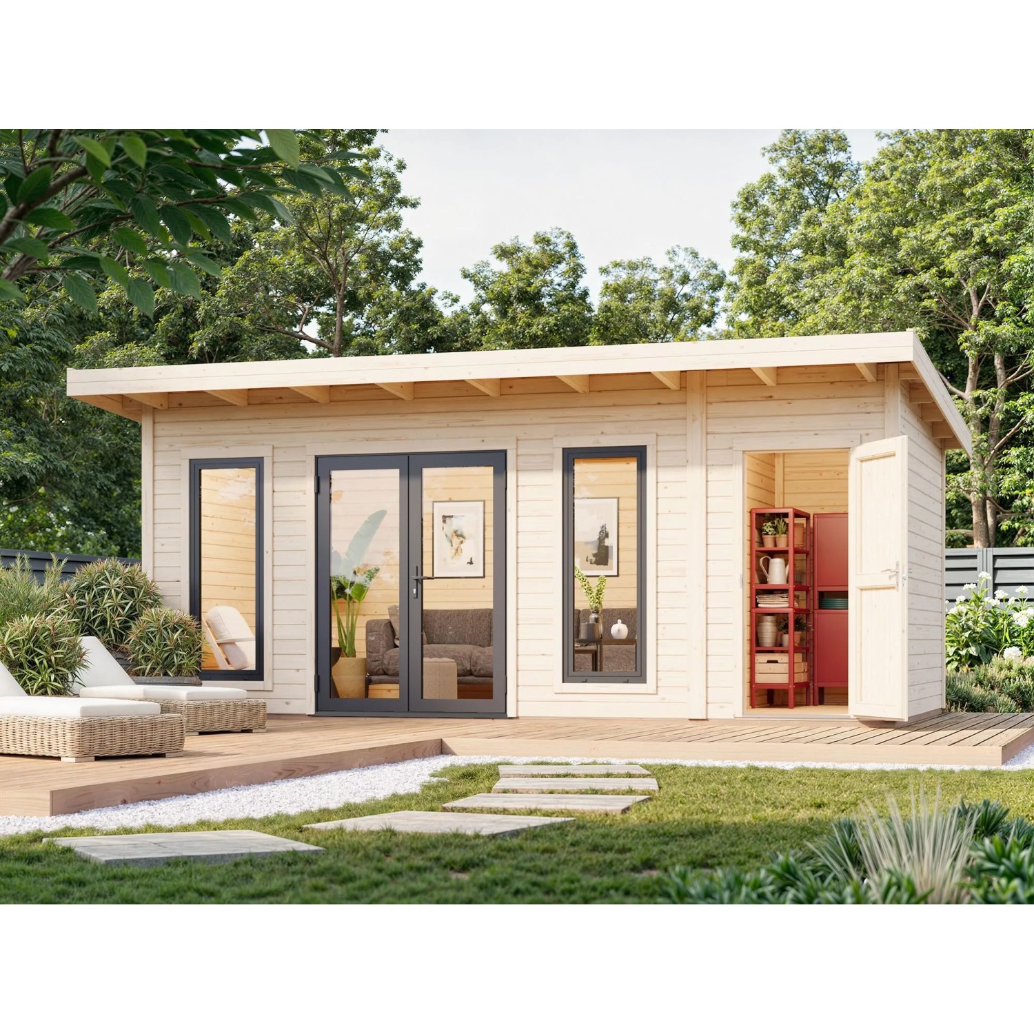 Palmako Holz-Gartenhaus Aurelia Pultdach Unbehandelt 586 cm x 300 cm 16,7 m²