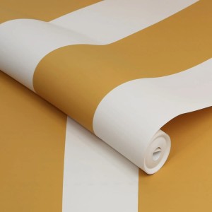 Joules Vliestapete Harborough Stripe in Goldgelb und Weiß, breite Streifen.