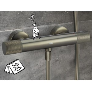 baliv Thermostat-Duscharmatur DU-2062 in Gunmetal. Moderne, wandmontierte Metallarmatur mit Cool-Feel-Funktion.