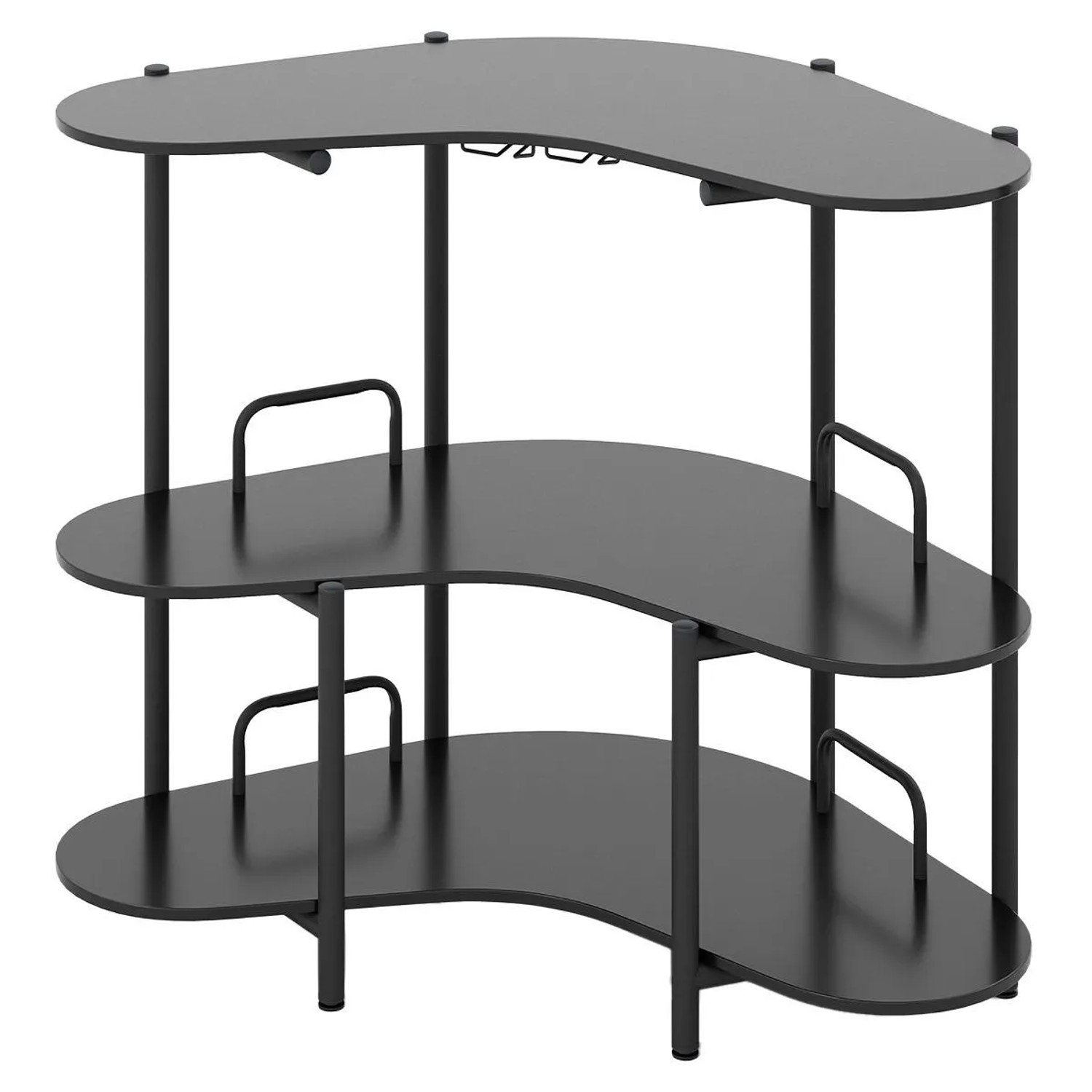 Costway 3 Ebenen Hausbar mit Glashalter Schwarz 120 x 66 x 102 cm