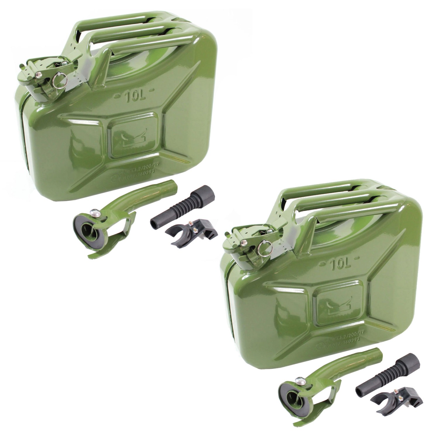 TRUTZHOLM 2x Kraftstoffkanister Metall 10 Liter Mit Ausgießer Und Halter Oliv