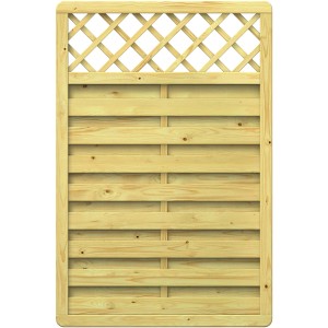 TraumGarten Zaunelement XL Rechteck mit Gitter, Naturholz, 119x179 cm, für Sichtschutz im Garten.