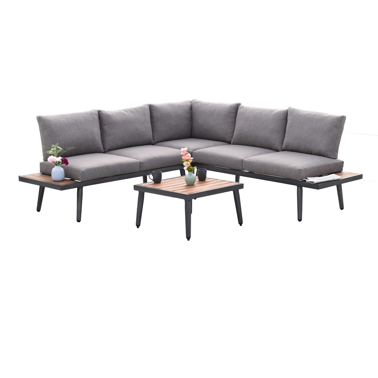 Merxx Korfu Lounge-Eck-Set mit Tisch und seitlicher Ablage. Gartenmöbel für entspannte Stunden im Freien.