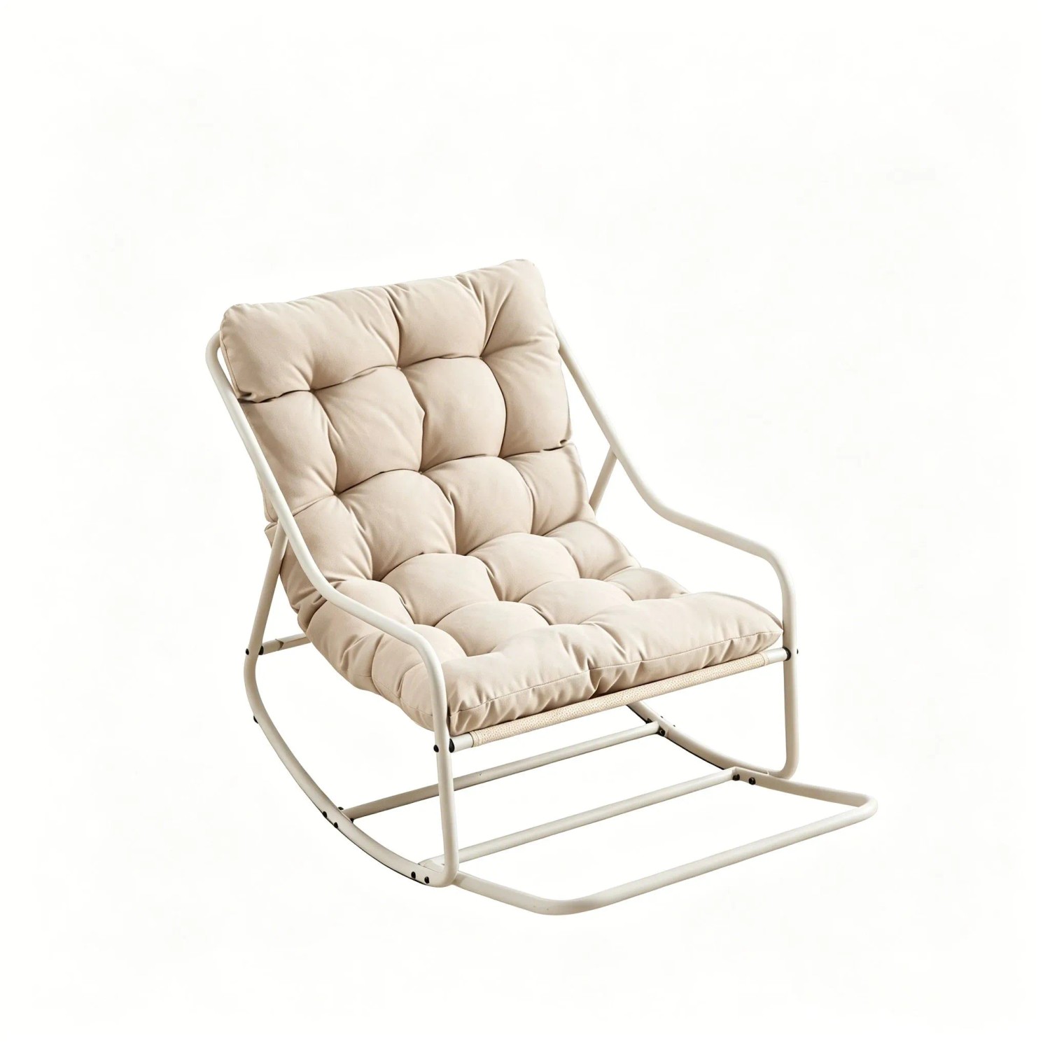 PXloue Outdoor Schaukelstuhl mit Dickem Kissen Beige Metallrahmen für Garten Balkon Wohnzimmer
