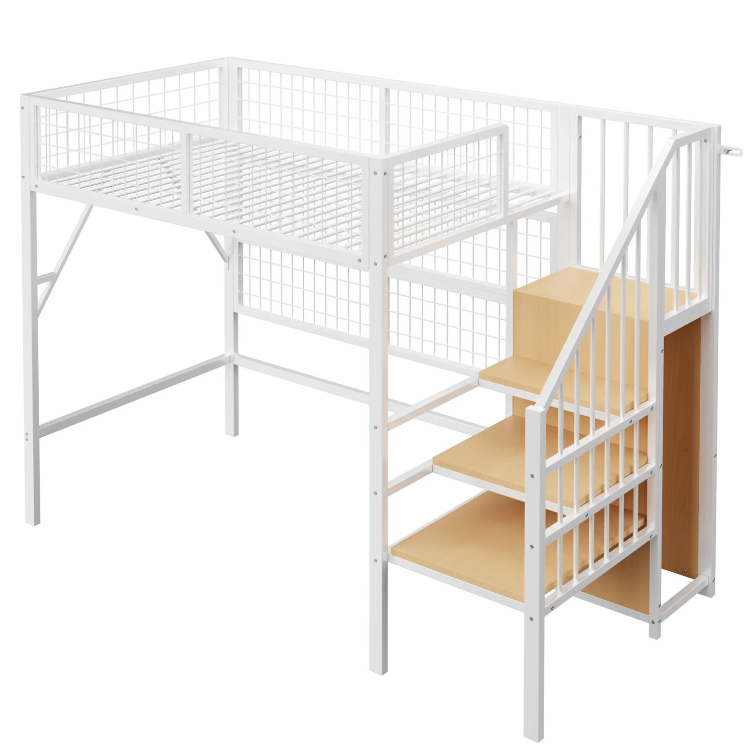 okwish Hochbett 90x200cm mit LED Beleuchtung Jugendzimmer Weiß ohne Matratze
