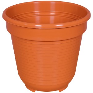 Terracottafarbener Geli Blumentopf Standard, Ø 10 cm, aus Kunststoff für Garten und Balkon.