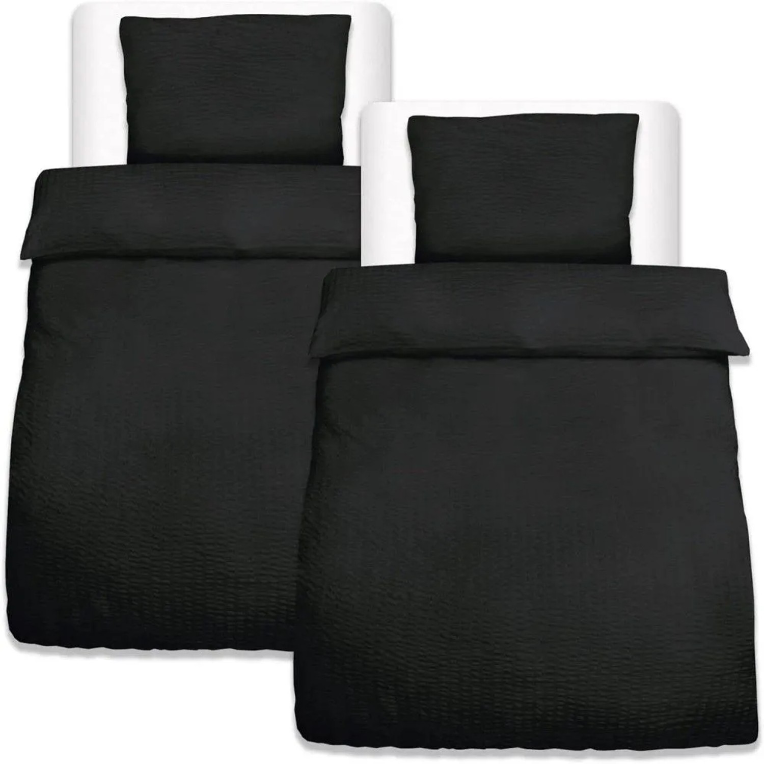 Beautissu Meline Bettbezug 155x220cm + Kissenbezug 80x80cm Schwarz Seersucker 4tlg