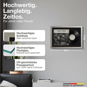 K-Möbel Schallplattenrahmen Platin 40x60 mit Passepartout Schwarz für Vinyl & Cover