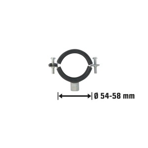 Verzinkte Schraubrohrschelle (54-58mm) mit M8/M10 Gewinde für Schallschutzrohre.
