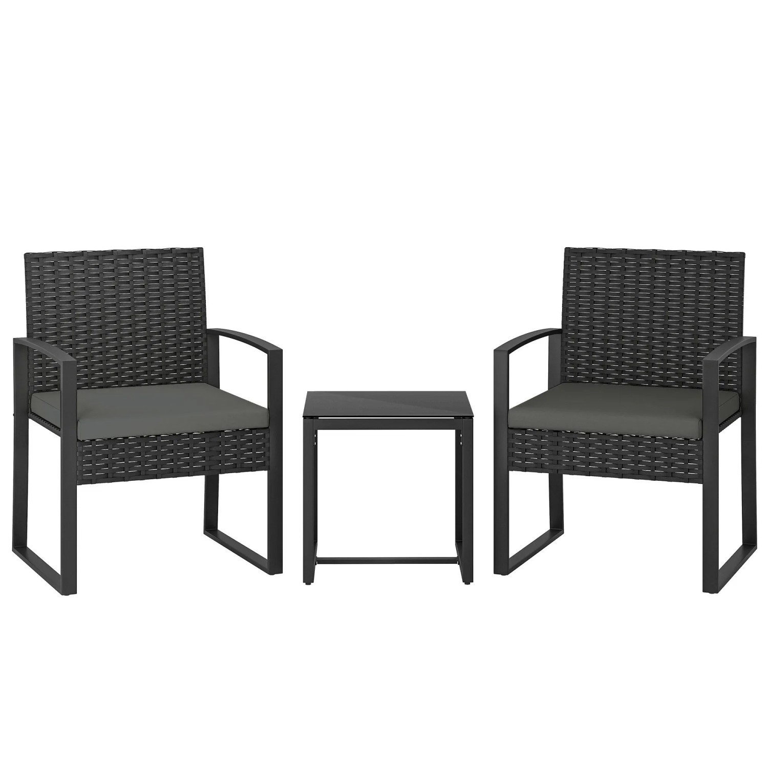 Furnicato Rattan Bistroset 3 Teiliges Gartenmöbel-set Mit 2 Gartenstühlen Couchtisch Abnehmbar Kissen Dunkelgrau