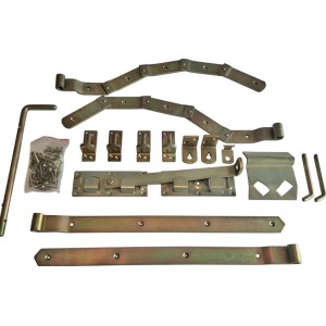 T&J Beschlagset für gebogenes Doppeltor, gelb verzinkt, für Torbreiten bis 300 cm.