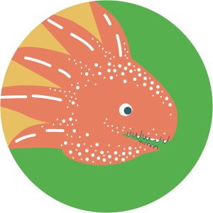 Selbstklebende Vliesfototapete Dot Little Dino Proto, Ø 125 cm, mit Dino-Motiv.