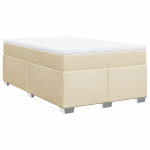 Cremefarbenes vidaXL Boxspringbett 120x200 cm mit Matratze und Auflage.