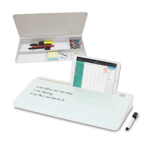 Relaxdays Schreibtisch Organizer Kunststoff Glas Weiß mit Whiteboard 5,5 cm x 40 cm x 18 cm 1,2 kg