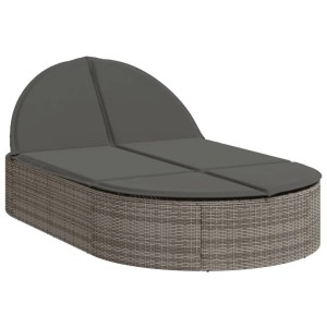 Graue vidaXL Doppel-Sonnenliege aus Poly Rattan mit Kissen für den Garten.