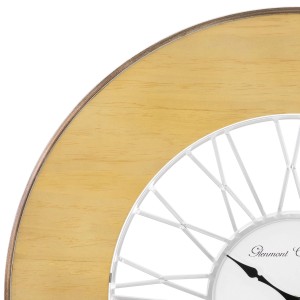 Große, runde Womo-Design Wanduhr Alfheim (Ø 85cm) in Weiß-Natur aus Holz und Metall.