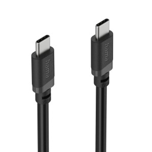 Schwarzes Hama USB-C auf USB-C Kabel, 2m lang, für Handy-Zubehör. Zum Laden und Synchronisieren von Geräten.
