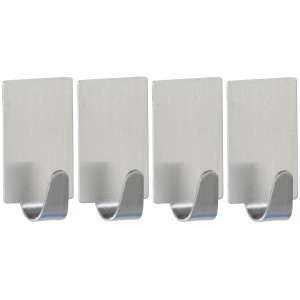 Wenko Rechteck-Haken, 4er-Set, Edelstahl matt, zur Wandmontage im Bad oder Haushalt.