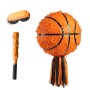 Orange-schwarzes Basketball Piñata Set aus Papier mit Fransen, inklusive Schlagstock und Augenmaske für Partys.