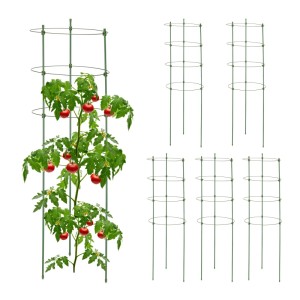 Relaxdays Rankhilfe 6er Set, Stahl grün, höhenverstellbar, für Kletterpflanzen und Tomaten.
