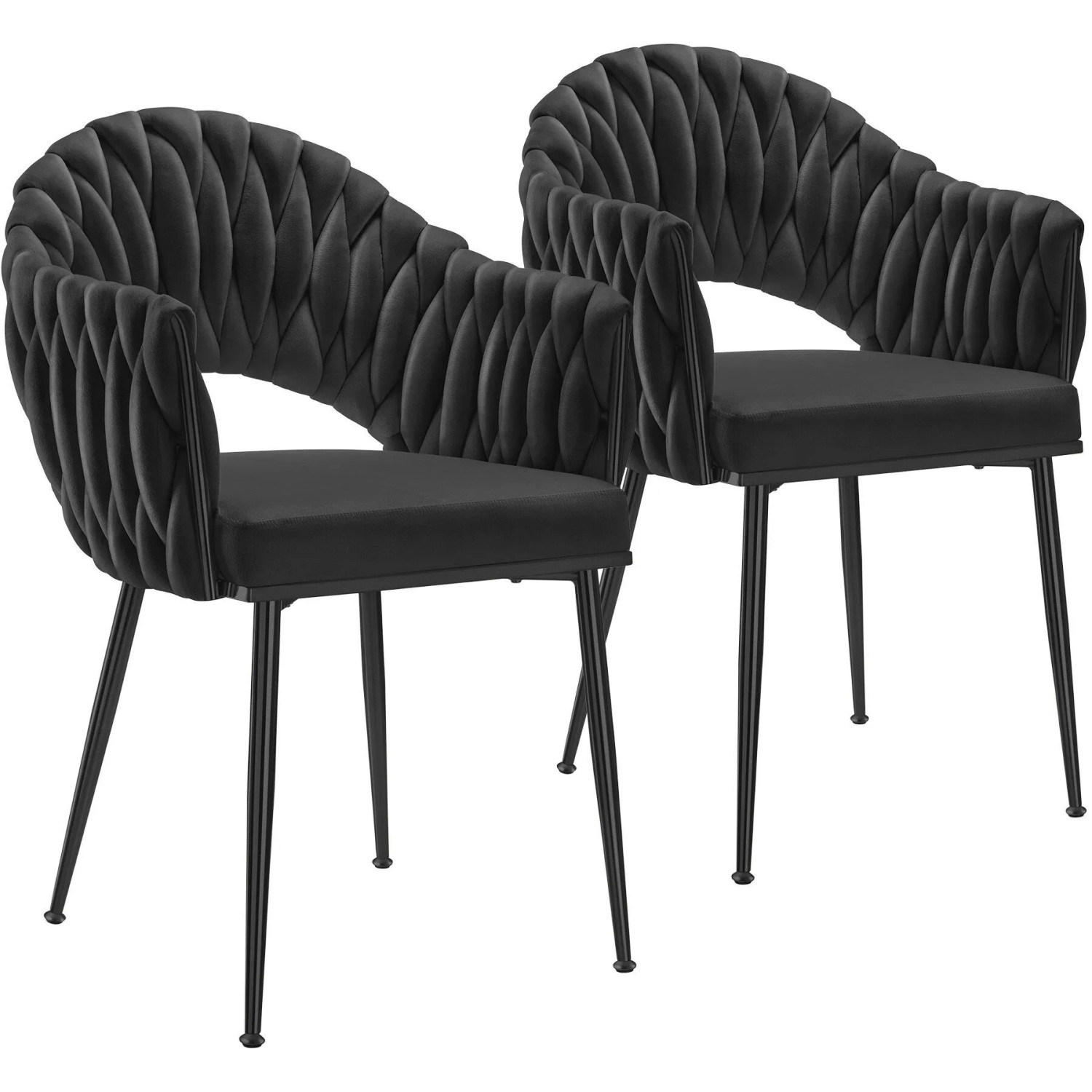 Tectake Esszimmerstuhl Caslano Gepolstert  Mit Samtbezug Durchgehende Lehne Im Flechtdesign 2Er Set 57 x 55 x 84 cm Schwarz Schwarz