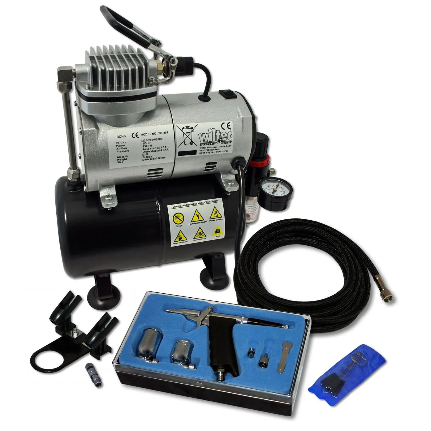 Wiltec Einsteiger Airbrush Kompressor Set As186 Airbrushpistole Da116 Zubehör