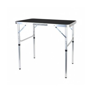 Schwarzer Relaxdays Campingtisch aus Aluminium, klappbar und höhenverstellbar, ideal für Camping & Outdoor.