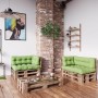 Vicco Palettenkissen Set Grün, 3-teilig, auf Palettenmöbeln im Wohnzimmer.