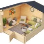 Lasita Holz-Gartenhaus Wels 4, naturbelassen, mit Inneneinrichtung als Beispiel