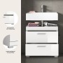Waschbeckenunterschrank, 60cm, Weiß Hochglanz mit zwei Schubladen für Bad & Gäste-WC.