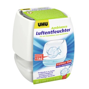 Weißer UHU Luftentfeuchter Ambiance Turbo Tab Container zur Reduzierung der Luftfeuchtigkeit.
