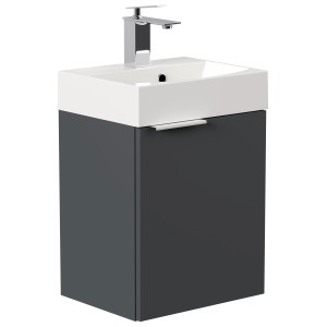 Posseik Badmöbel Cubi Slimline, 40 cm, Grafit: Waschbeckenunterschrank mit Mineralgussbecken.