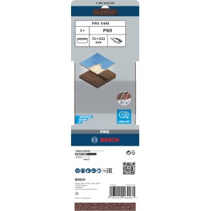 Bosch Schleifband Pro, 75x533mm, Korn 60, 3er-Pack für Bandschleifer.